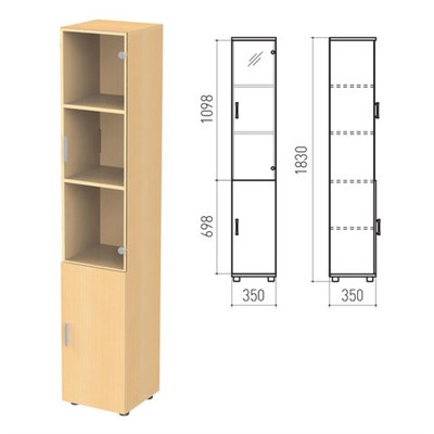 Шкаф закрытый со стеклом "Канц", 350х350х1830 мм, цвет бук невский (КОМПЛЕКТ) 980023
