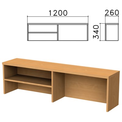 Надстройка для стола письменного "Монолит", 1200х260х340 мм, 1 полка, цвет бук бавария, НМ37.1 640192