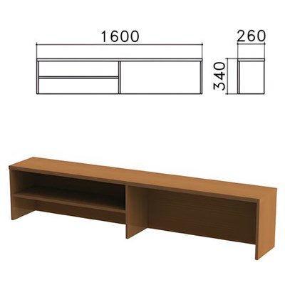 Надстройка для стола письменного "Монолит", 1600х260х340 мм, 1 полка, цвет орех гварнери, НМ39.3 640199