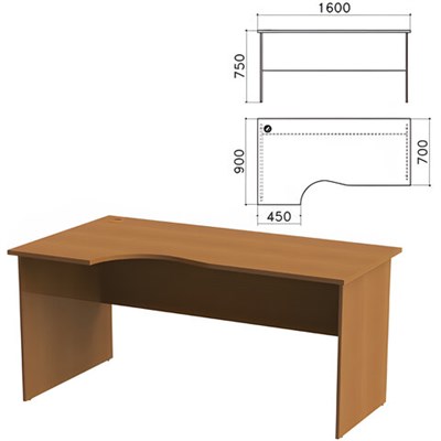 Стол письменный эргономичный "Монолит", 1600х900х750 мм, левый, цвет орех гварнери, СМ7.3 640108