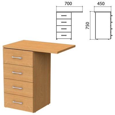 Тумба приставная "Монолит", 450х700х750 мм, цвет бук (КОМПЛЕКТ) 980069