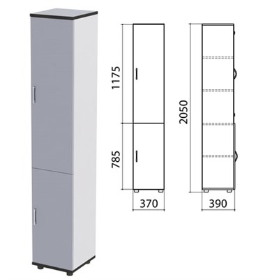 Шкаф закрытый "Монолит", 370х390х2050 мм, цвет серый (КОМПЛЕКТ) 980104