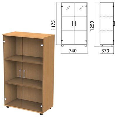 Шкаф закрытый со стеклом "Монолит", 740х390х1250 мм, цвет бук бавария (КОМПЛЕКТ) 980108