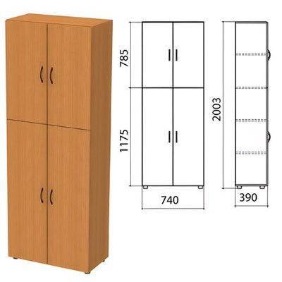 Шкаф закрытый "Фея", 740х390х2000 мм, цвет орех милан (КОМПЛЕКТ) 980037