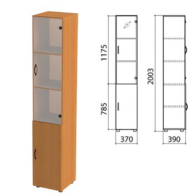 Шкаф закрытый со стеклом "Фея", 370х390х2000 мм, цвет орех милан (КОМПЛЕКТ) 980040