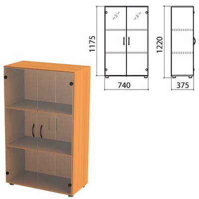 Шкаф закрытый со стеклом "Фея", 740х375х1220 мм, цвет орех милан (КОМПЛЕКТ) 980043