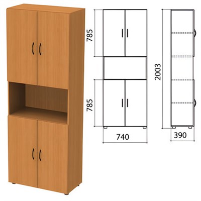 Шкаф полузакрытый "Фея", 740х390х2000 мм, цвет орех милан (КОМПЛЕКТ) 980352