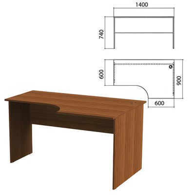 Стол письменный эргономичный "Эко", 1400х900х740 мм, правый, орех, 400749-19 640244