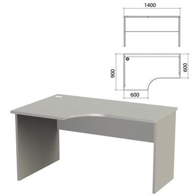 Стол письменный эргономичный "Этюд", 1400х900х750 мм, левый, серый (КОМПЛЕКТ) 980397