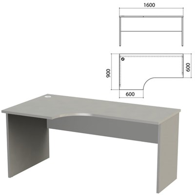 Стол письменный эргономичный "Этюд", 1600х900х750 мм, левый, серый (КОМПЛЕКТ) 980403