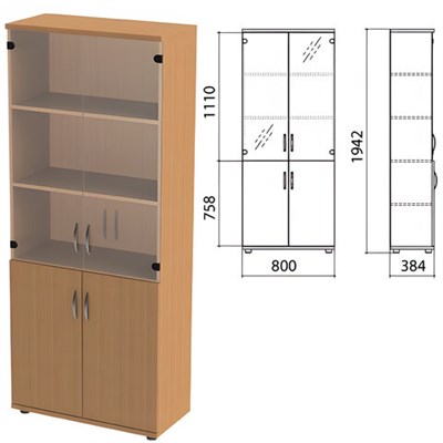 Шкаф закрытый со стеклом "Этюд", 800х384х1942 мм, цвет бук бавария (КОМПЛЕКТ) 980315