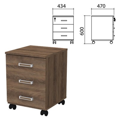 Тумба подкатная "Приоритет", 434х470х600 мм, 3 ящика, замок, лагос, К-923, К-923 лагос 640412