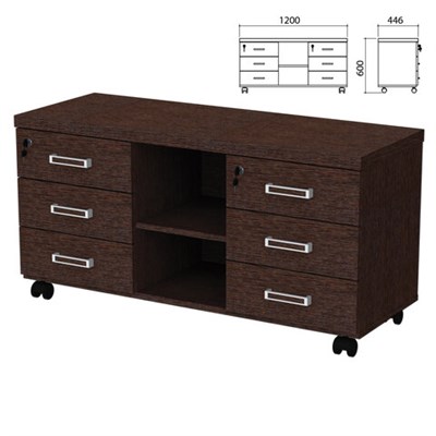 Тумба-креденция "Приоритет" 1200х446х600 мм, 6 ящиков, венге (КОМПЛЕКТ) 982179
