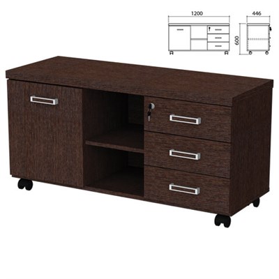 Тумба-креденция "Приоритет" 1200х446х600 мм, дверь, 3 ящика, венге, (КОМПЛЕКТ) 982178