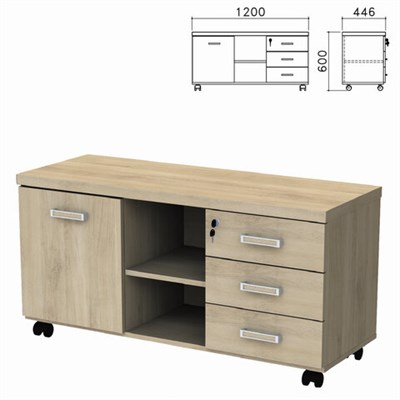 Тумба-креденция "Приоритет" 1200х446х600 мм, дверь, 3 ящика, кронберг (КОМПЛЕКТ) 982150