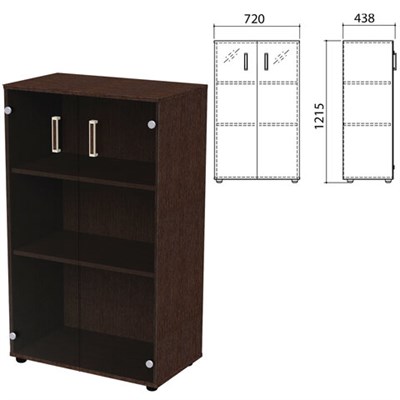 Шкаф закрытый со стеклом "Приоритет" 720х424х1215 мм, 2 полки, венге (КОМПЛЕКТ) 982194