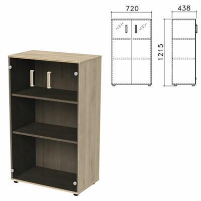 Шкаф закрытый со стеклом "Приоритет" 720х424х1215 мм, 2 полки, кронберг (КОМПЛЕКТ) 982166