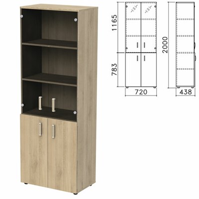 Шкаф закрытый со стеклом "Приоритет" 720х438х2000 мм, 4 полки, кронберг (КОМПЛЕКТ) 982157