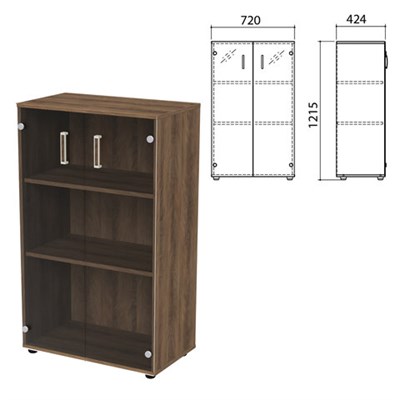 Шкаф закрытый со стеклом "Приоритет", 720х424х1215 мм, 2 полки, лагос (КОМПЛЕКТ) 980380