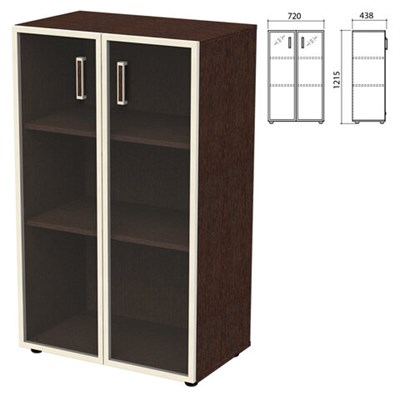 Шкаф закрытый со стеклом в алюминиевой рамке "Приоритет" 720х438х1215 мм, 2 полки, венге (КОМПЛЕКТ) 982193