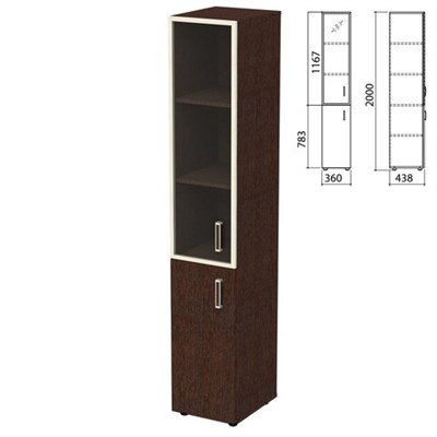 Шкаф закрытый со стеклом в алюминиевой рамке "Приоритет", левый 360х438х2000 мм, 4 полки, венге (КОМПЛЕКТ) 982189