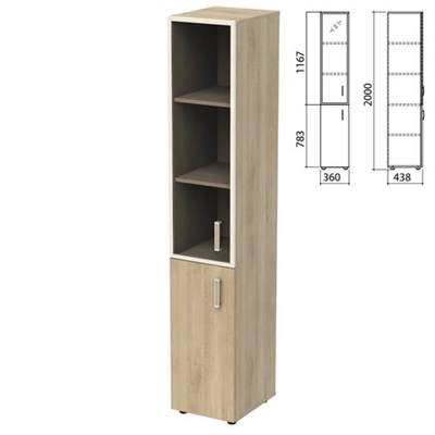 Шкаф закрытый со стеклом в алюминиевой рамке "Приоритет", левый 360х438х2000 мм, 4 полки, кронберг (КОМПЛЕКТ) 982161