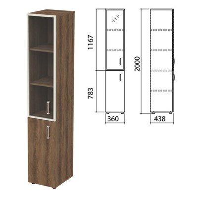 Шкаф закрытый со стеклом в алюминиевой рамке "Приоритет", левый, 360х438х2000 мм, 4 полки, лагос (КОМПЛЕКТ) 980375