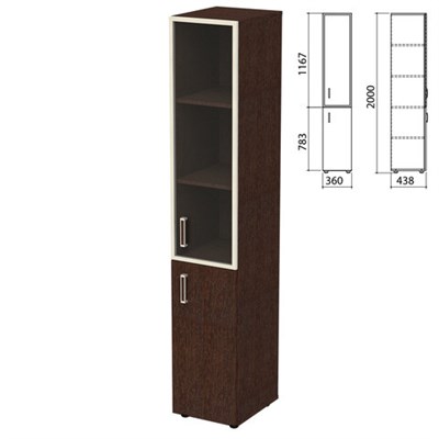 Шкаф закрытый со стеклом в алюминиевой рамке "Приоритет", правый 360х438х2000 мм, 4 полки, венге (КОМПЛЕКТ) 982188