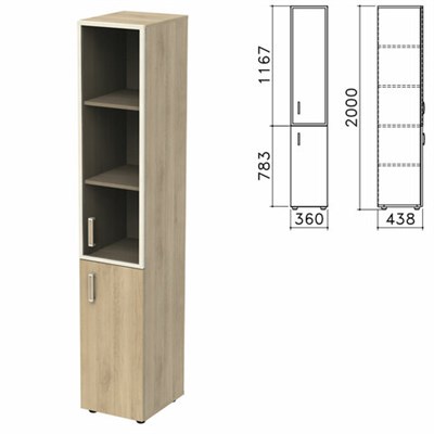 Шкаф закрытый со стеклом в алюминиевой рамке "Приоритет", правый 360х438х2000 мм, 4 полки, кронберг (КОМПЛЕКТ) 982160