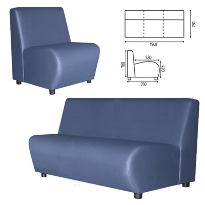 Диван мягкий трехместный "Клауд", "V-600", 1540х750х780 мм, без подлокотников, экокожа, голубой 531548