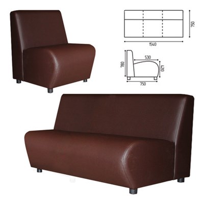 Диван мягкий трехместный "Клауд", "V-600", 1540х750х780 мм, без подлокотников, экокожа, коричневый 531127