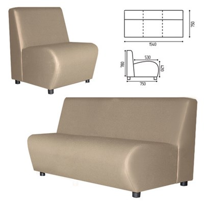 Диван мягкий трехместный "Клауд", "V-600", 1540х750х780 мм, без подлокотников, экокожа, бежевый 531547