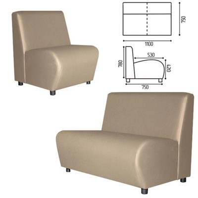 Диван мягкий двухместный "Клауд", "V-600", 1100х750х780 мм, без подлокотников, экокожа, бежевый 531550