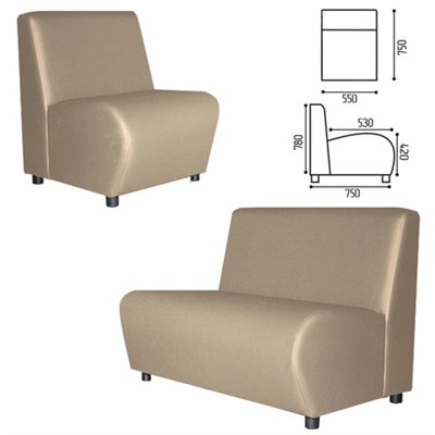 Кресло мягкое "Клауд", "V-600", 550х750х780 мм, без подлокотников, экокожа, бежевое 531553