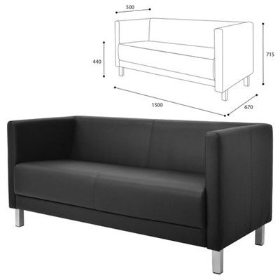 Диван мягкий трехместный "Атланта", "М-01", 1500х670х715 мм, c подлокотниками, экокожа, черный 531902