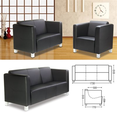 Диван мягкий трехместный "Милано", 810х1730х770 мм, c подлокотниками, экокожа, черный 530429