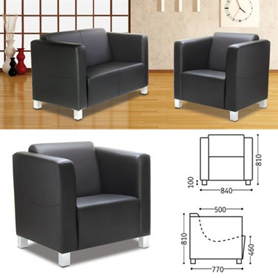 Кресло мягкое "Милано", 810х840х770 мм, c подлокотниками, экокожа, черное 530431