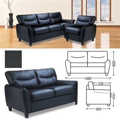 Диван двухместный "Наполи", 800х1480х800 мм, c подлокотниками, экокожа, черный 530478