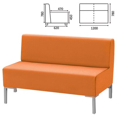 Диван мягкий двухместный "Хост" М-43, 1200х620х780 мм, без подлокотников, экокожа, оранжевый 532057