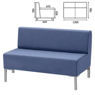 Диван мягкий двухместный "Хост" М-43, 1200х620х780 мм, без подлокотников, экокожа, голубой 532054