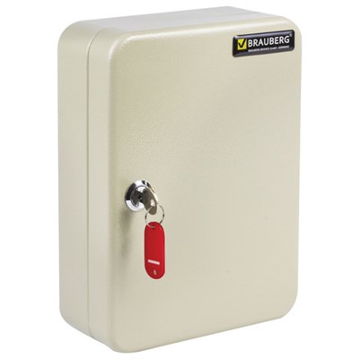 Шкафчик (Ключница) на 48 ключей BRAUBERG, 250х180х80 мм, с замком, + 48 брелоков, серый, 290338 290338