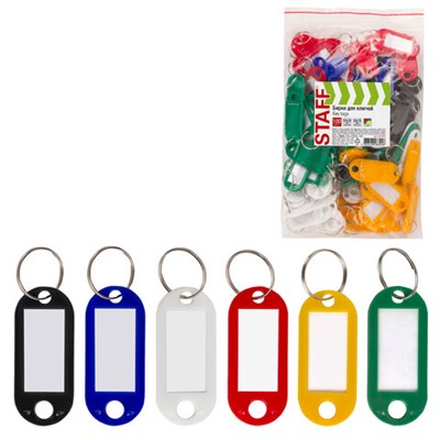 Бирки для ключей КОМПЛЕКТ 100 шт., длина 50 мм, инфо-окно 30х15 мм, АССОРТИ, STAFF, 237493, 90 237493