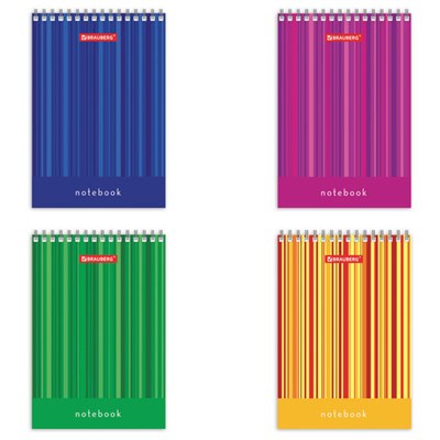 Блокнот МАЛЫЙ ФОРМАТ А6 97х145 мм, 40 л., гребень, картон, клетка, BRAUBERG, "Полоски", 129822 129822