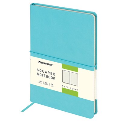 Блокнот А5 (148x218 мм), BRAUBERG "Metropolis X", под кожу, 80 л., резинка, клетка, бирюзовый, 111035 111035