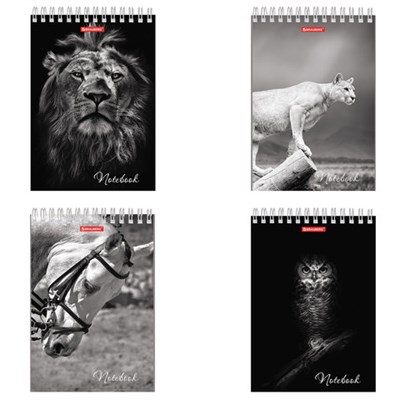 Блокнот А5 146х205 мм, 60 л., гребень, картон, жесткая подложка, клетка, BRAUBERG, "Животные", 129810 129810