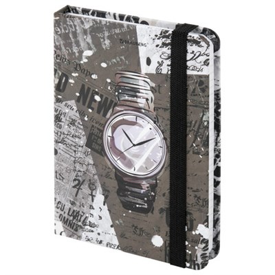 Блокнот с резинкой в клетку 96 л., МАЛЫЙ ФОРМАТ А6 (109х148 мм), твердая обложка, BRAUBERG, "Часы", 113737 113737