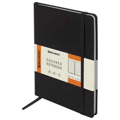 Блокнот А5 (148x218 мм), BRAUBERG "Metropolis", балакрон, 80 л., резинка, клетка, черный, 111585 111585
