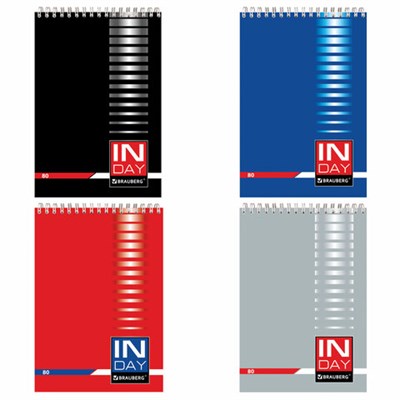 Блокнот БОЛЬШОЙ ФОРМАТ А4 195х297 мм, 80 л., спираль, картон, жесткая подложка, клетка, BRAUBERG, "INDAY", ассорти, 122801 122801