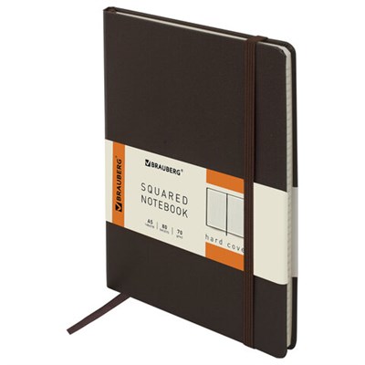 Блокнот А5 (148x218 мм), BRAUBERG "Metropolis", балакрон, 80 л., резинка, клетка, коричневый, 111586 111586