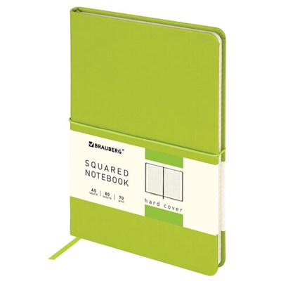 Блокнот А5 148x218 мм, BRAUBERG Metropolis X, под кожу, 80 л., резинка, клетка, светло-зеленый, 111033 111033